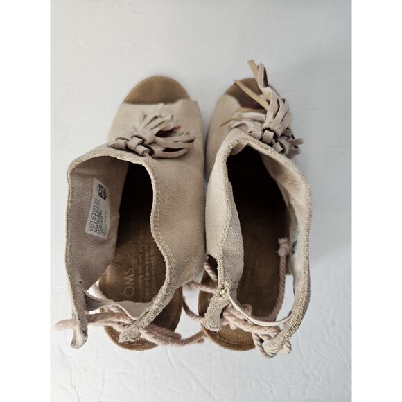 Toms Light Blush Pink Suede Tassel Block Heel Open Toe Booties 9 - Picture 5 of 7